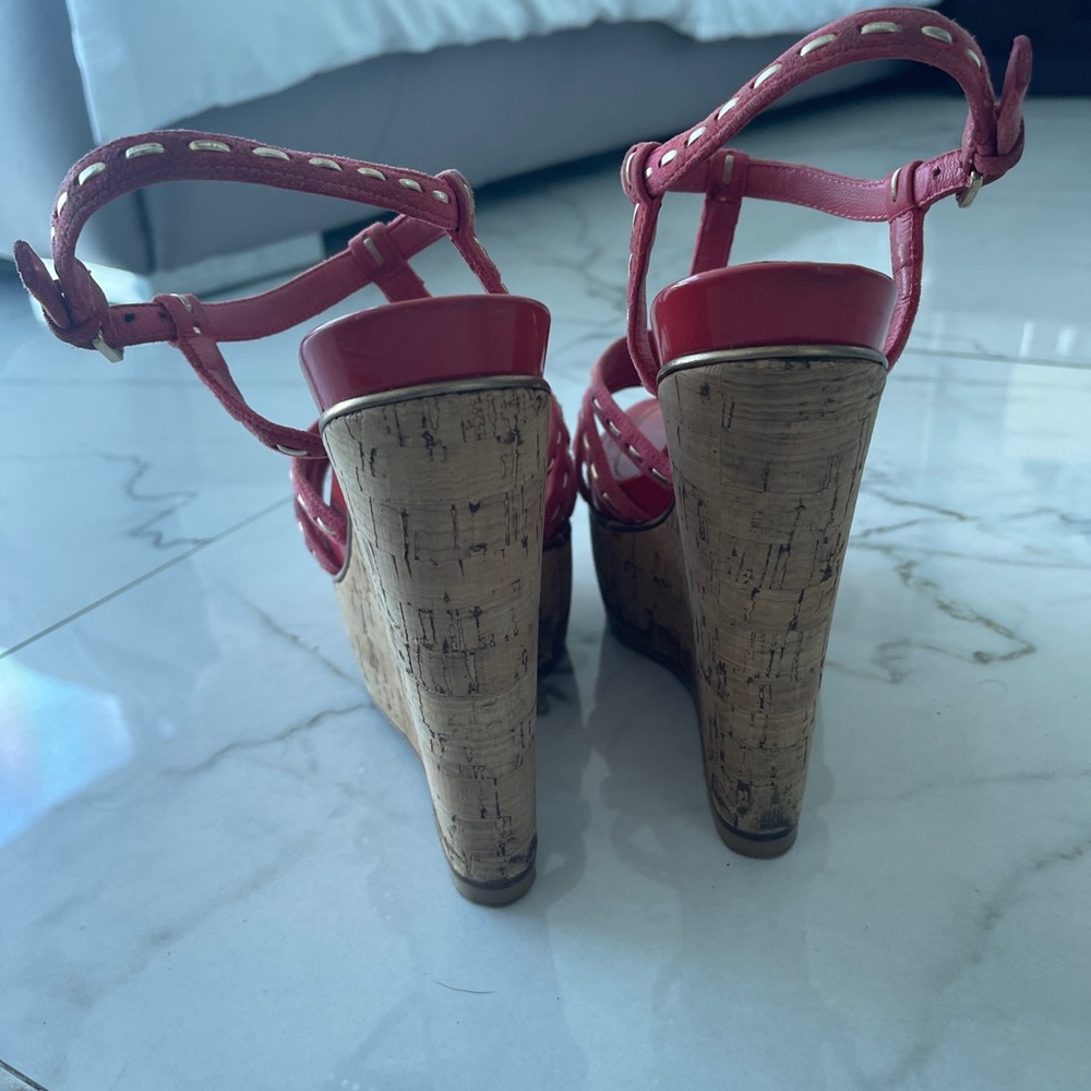 Women's Pink Strappy Wedge Sandals - Picture 4 of 6
